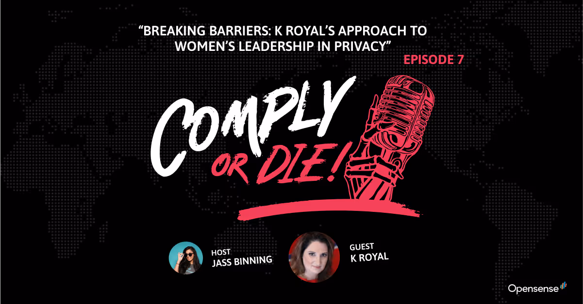 Podcast thumbnail: Breaking Barriers - K Royal on Women Leadership in Privacy - Comply or Die Episode 7